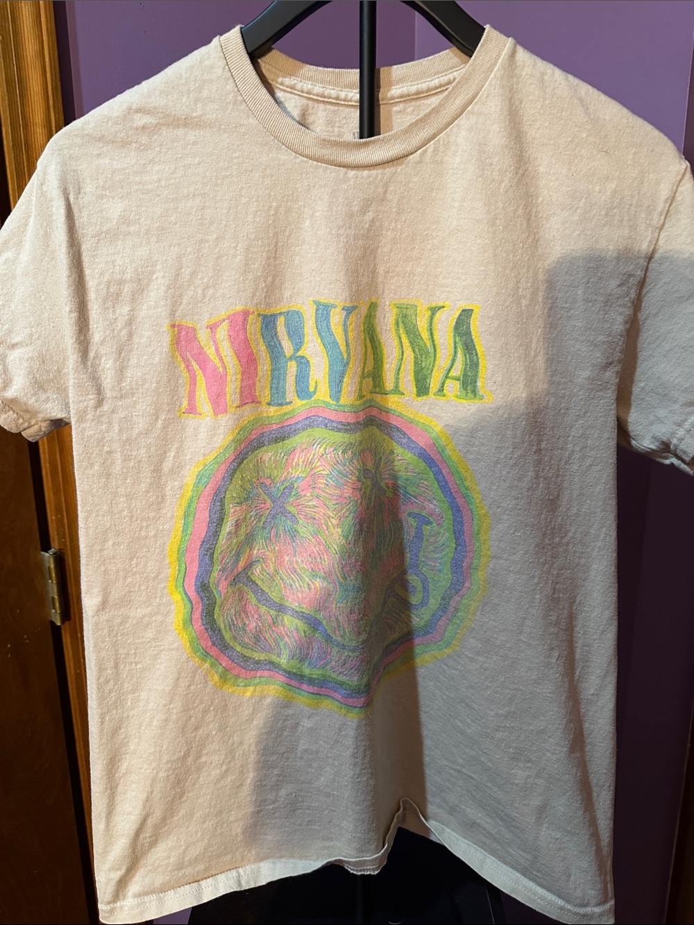 NIRVANA Cream Tee with Pastel Multicolor Logo